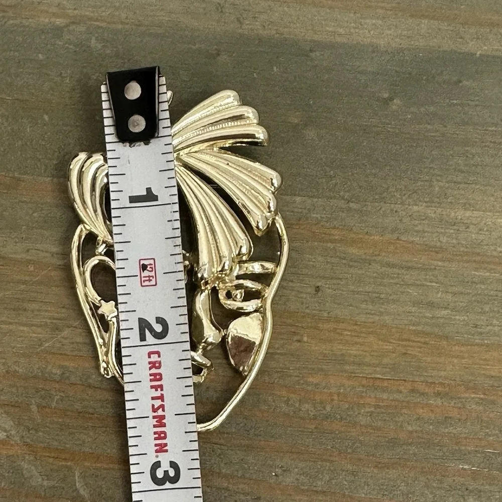 Vintage 80's Gold Tone Open Work Modern Punk Abstract Woman Face Pin